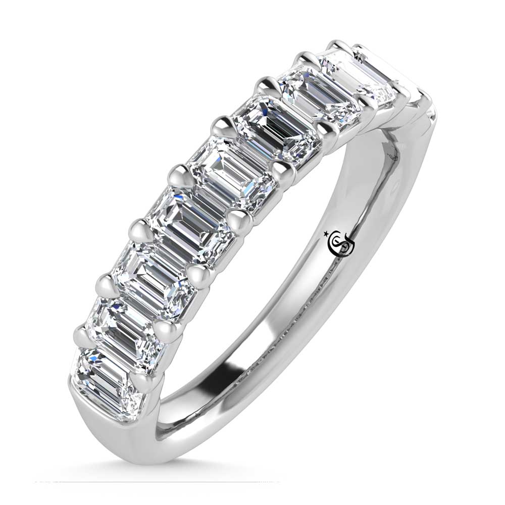 14K White Gold Lab Grown Diamond 2 Ct.Tw. Lab Grown Emerald Band