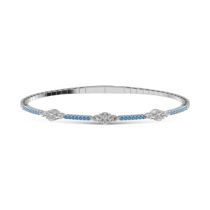 14K White Gold 1 1/10 Ct.Tw. Round Blue and White Marquise Shape Lab Grown Diamond Flexi Bangle