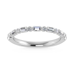 14K White Gold Lab Grown Diamond 1/4 Ct.Tw. Single Prong Set Round and Baguette Stackable Band