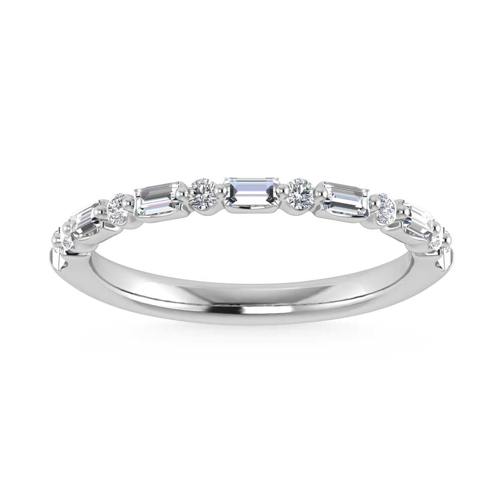 14K White Gold Lab Grown Diamond 1/4 Ct.Tw. Single Prong Set Round and Baguette Stackable Band