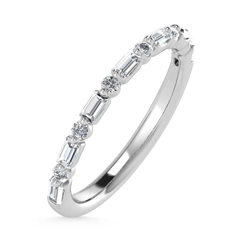 14K White Gold Lab Grown Diamond 1/4 Ct.Tw. Single Prong Set Round and Baguette Stackable Band