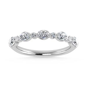 14K White Gold Lab Grown Diamond 5/8 Ct.Tw. Marquise and Round Shared Prong Set Stackable Band