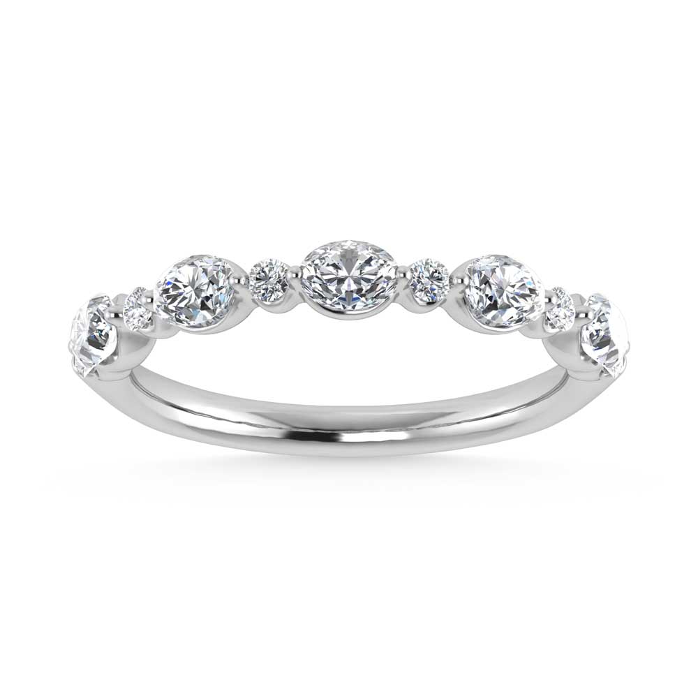 14K White Gold Lab Grown Diamond 5/8 Ct.Tw. Marquise and Round Shared Prong Set Stackable Band