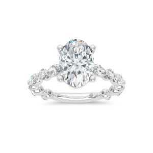 14K White Gold Lab Grown Diamond 4 Ct.Tw. Oval Shape Engagement Ring (Center 3 Ctw)