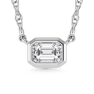 14K White Gold Lab Grown Diamond 1/2 Ct.Tw. Emerald  Shape Solitaire Necklace – 16 inches