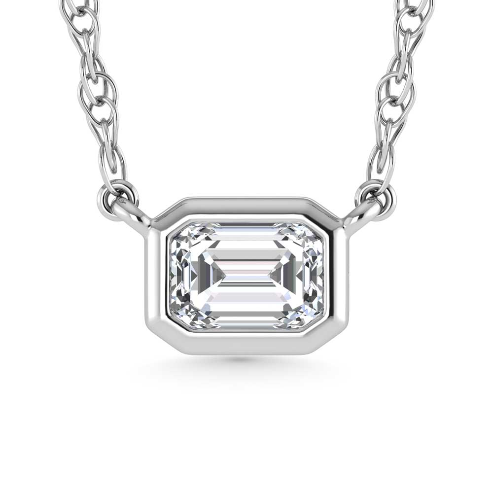 14K White Gold Lab Grown Diamond 1/2 Ct.Tw. Emerald Shape Solitaire Necklace - 16 inches