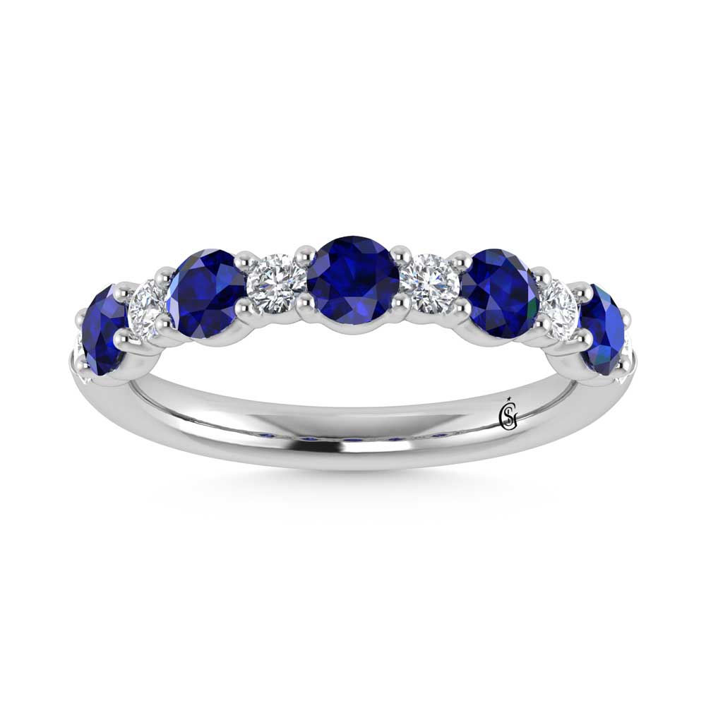 14K White Gold 1 1/8 Ct.Tw. Alternate White and Blue Lab Grown Diamond Band