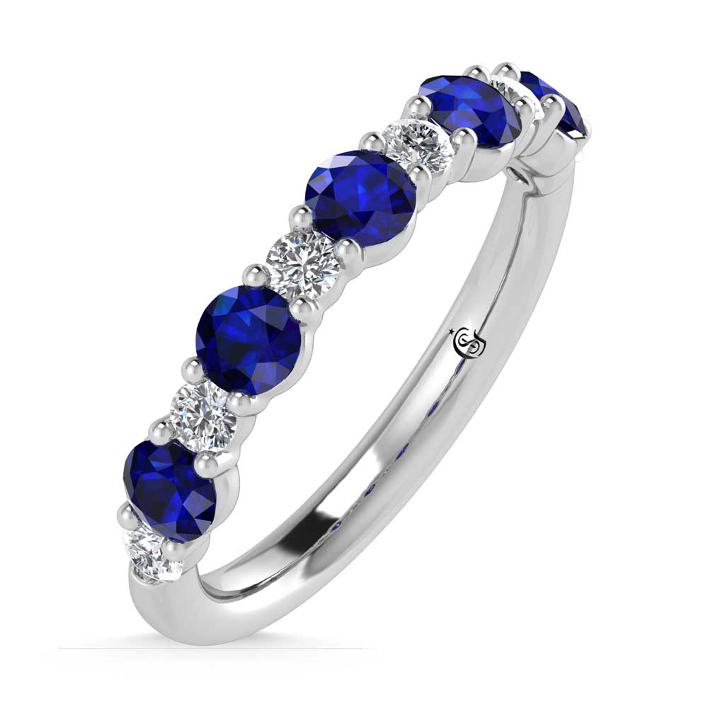 14K White Gold 1 1/8 Ct.Tw. Alternate White and Blue Lab Grown Diamond Band