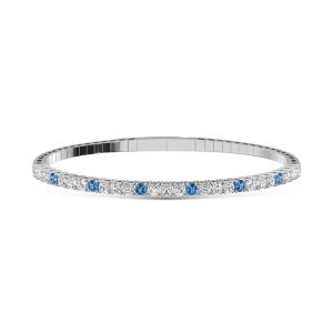 14K White Gold 1 7/8 Ct.Tw. Lab Grown Alternate 3 Blue and 1 White Diamond Flexi Bangle