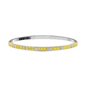 14K White Gold 1 7/8 Ct.Tw. Lab Grown Alternate 3 Yellow and 1 White Diamond Flexi Bangle