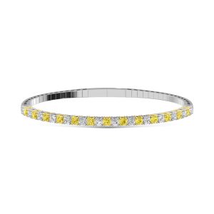 14K White Gold 1 7/8 Ct.Tw. Lab Grown Alternate Yellow and White Diamond Flexi Bangle