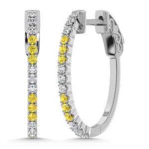 14K White Gold 5/8 Ct.Tw. Alternate 3 White and 3 Yellow Lab Grown Hoop Earrings
