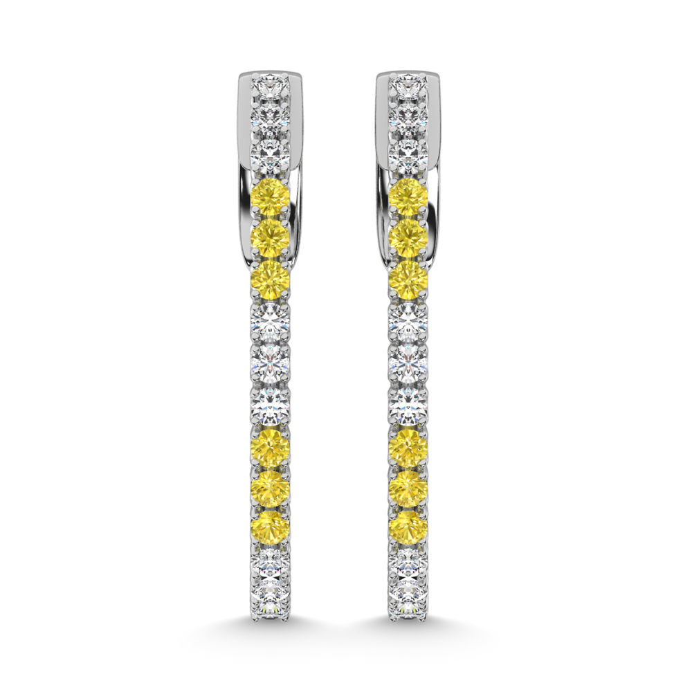 14K White Gold 5/8 Ct.Tw. Alternate 3 White and 3 Yellow Lab Grown Hoop Earrings