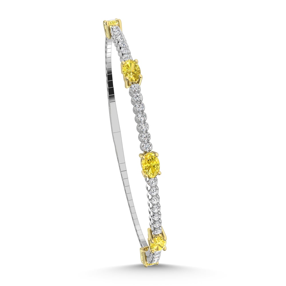 14K White Gold 3 5/8 Ct.Tw. white and Oval Shape Yellow Lab Grown Diamond Bangle