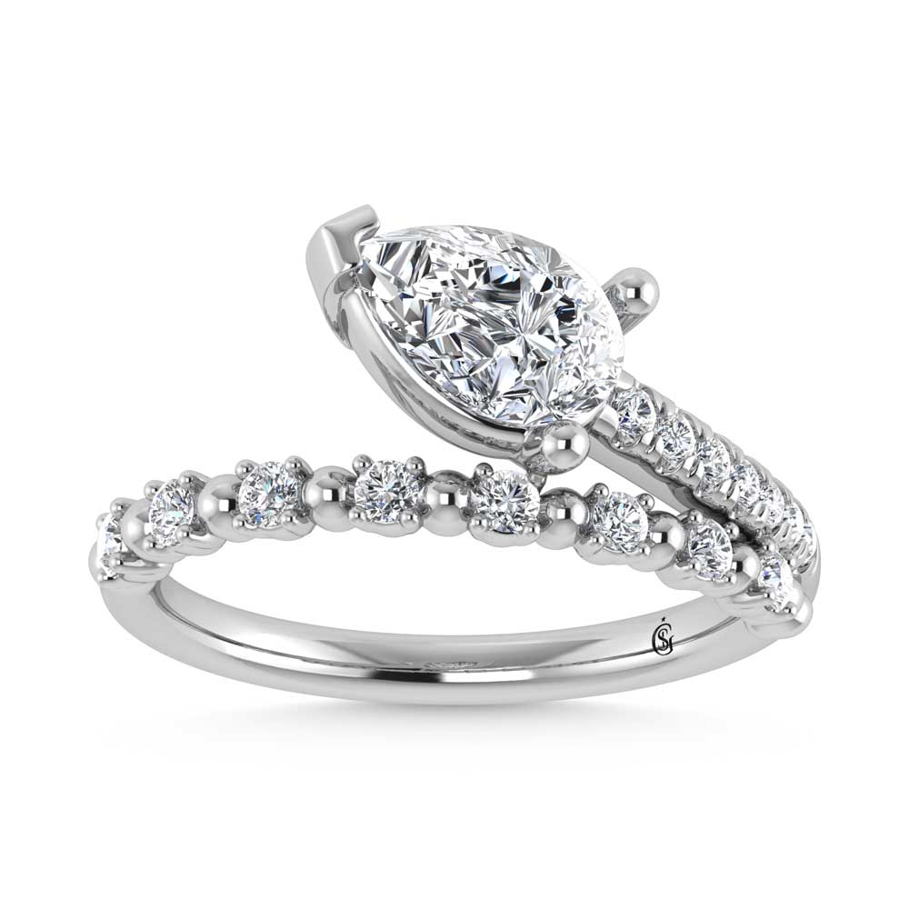 14K White Gold 1 1/4 Ct.Tw. Pear and Round Lab Grown Diamond Fashion Ring