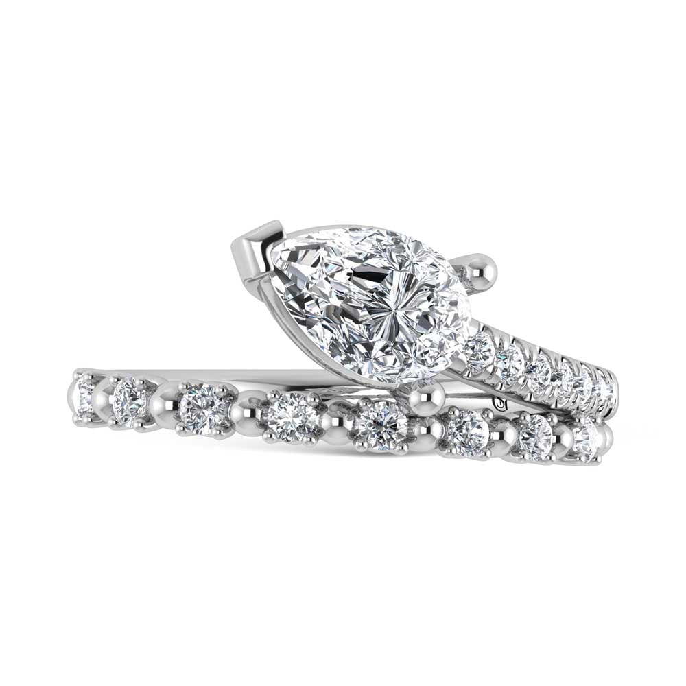 14K White Gold 1 1/4 Ct.Tw. Pear and Round Lab Grown Diamond Fashion Ring