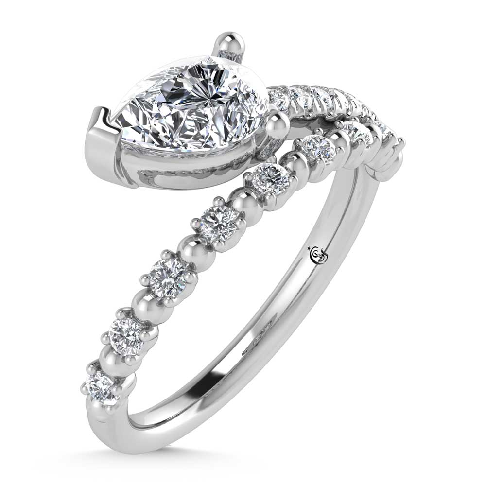 14K White Gold 1 1/4 Ct.Tw. Pear and Round Lab Grown Diamond Fashion Ring