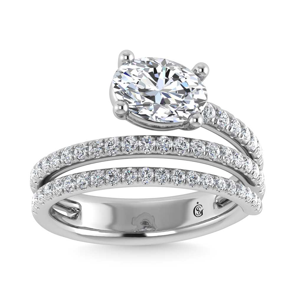 14K White Gold 1 1/2 Ct.Tw. Oval and Round Lab Grown Diamond Fashion Ring