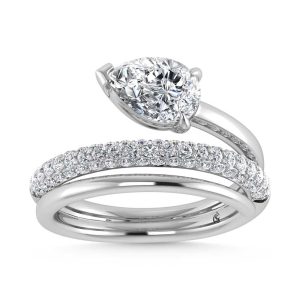 14K White Gold  1 5/8 Ct.Tw. Pear and Round Lab Grown Diamond Fashion Ring