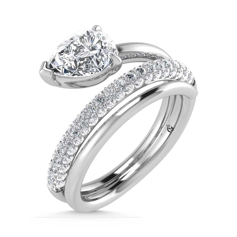 14K White Gold 1 5/8 Ct.Tw. Pear and Round Lab Grown Diamond Fashion Ring