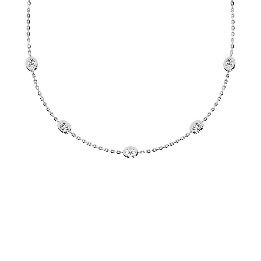 14K White Gold Oval Shape Lab Grown Diamond 5/8 Ct.Tw. 7 Stone Necklace