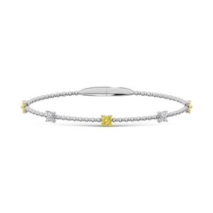 14K White Gold 5/8 Ct.Tw. 5 Station Yellow and White Lab Grown Diamond Flexi Bangle