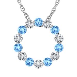 14K White Gold Alternate Blue and White Lab Grown Diamond 1 Ct.Tw.Circle Pendant