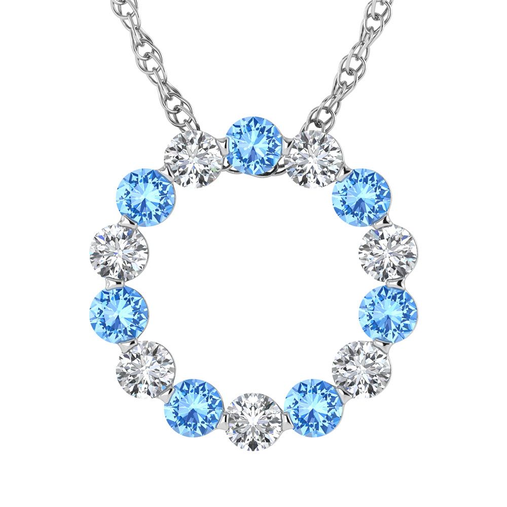 14K White Gold Alternate Blue and White Lab Grown Diamond 1 Ct.Tw.Circle Pendant