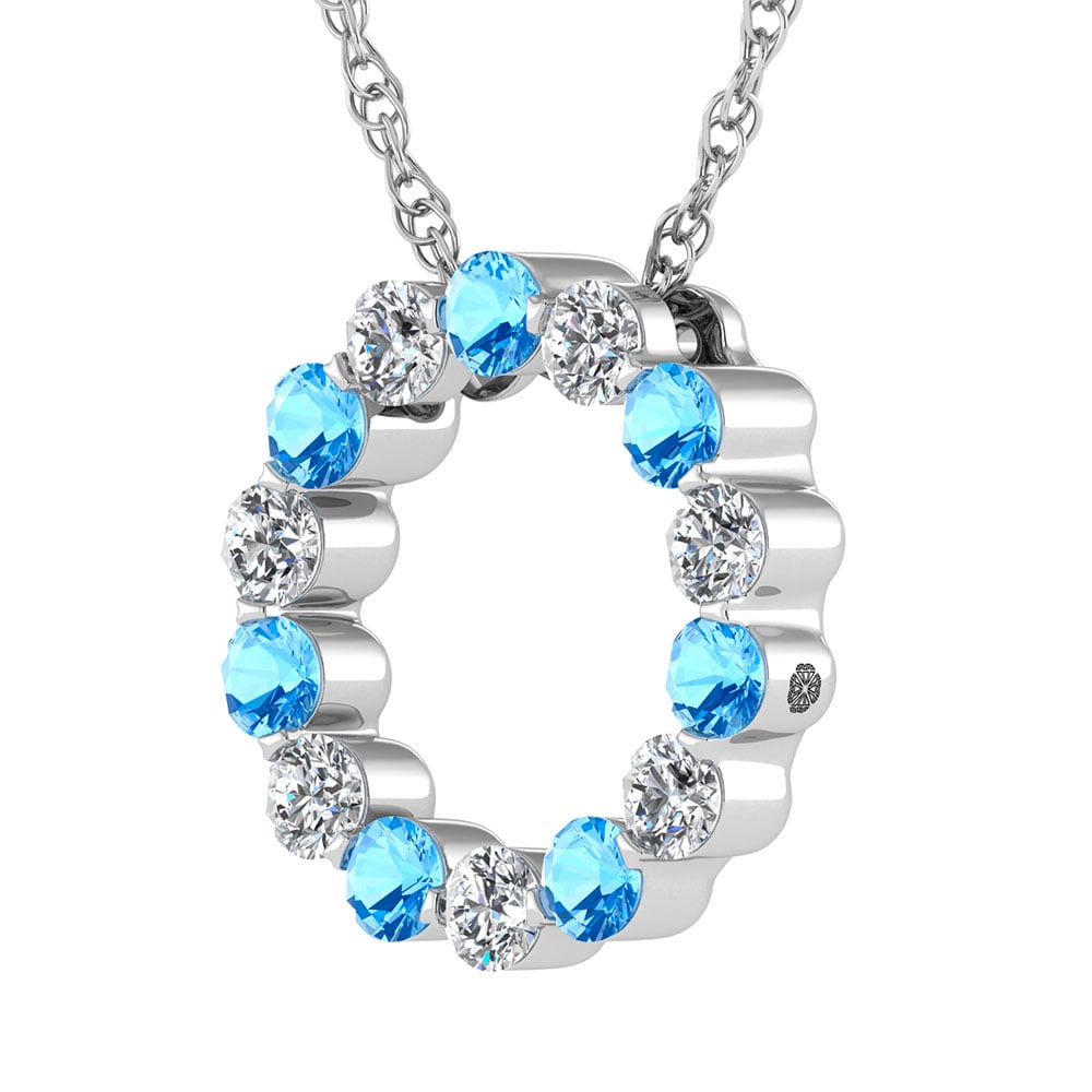 14K White Gold Alternate Blue and White Lab Grown Diamond 1 Ct.Tw.Circle Pendant