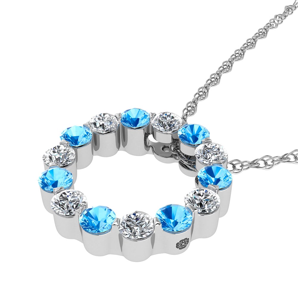 14K White Gold Alternate Blue and White Lab Grown Diamond 1 Ct.Tw.Circle Pendant