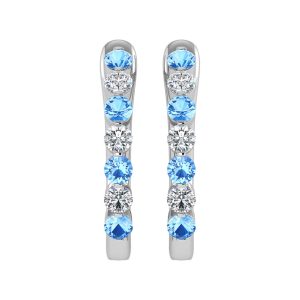 14K White Gold Alternate Blue and White Lab Grown Diamond 1 Ct.Tw. Hoop Earrings