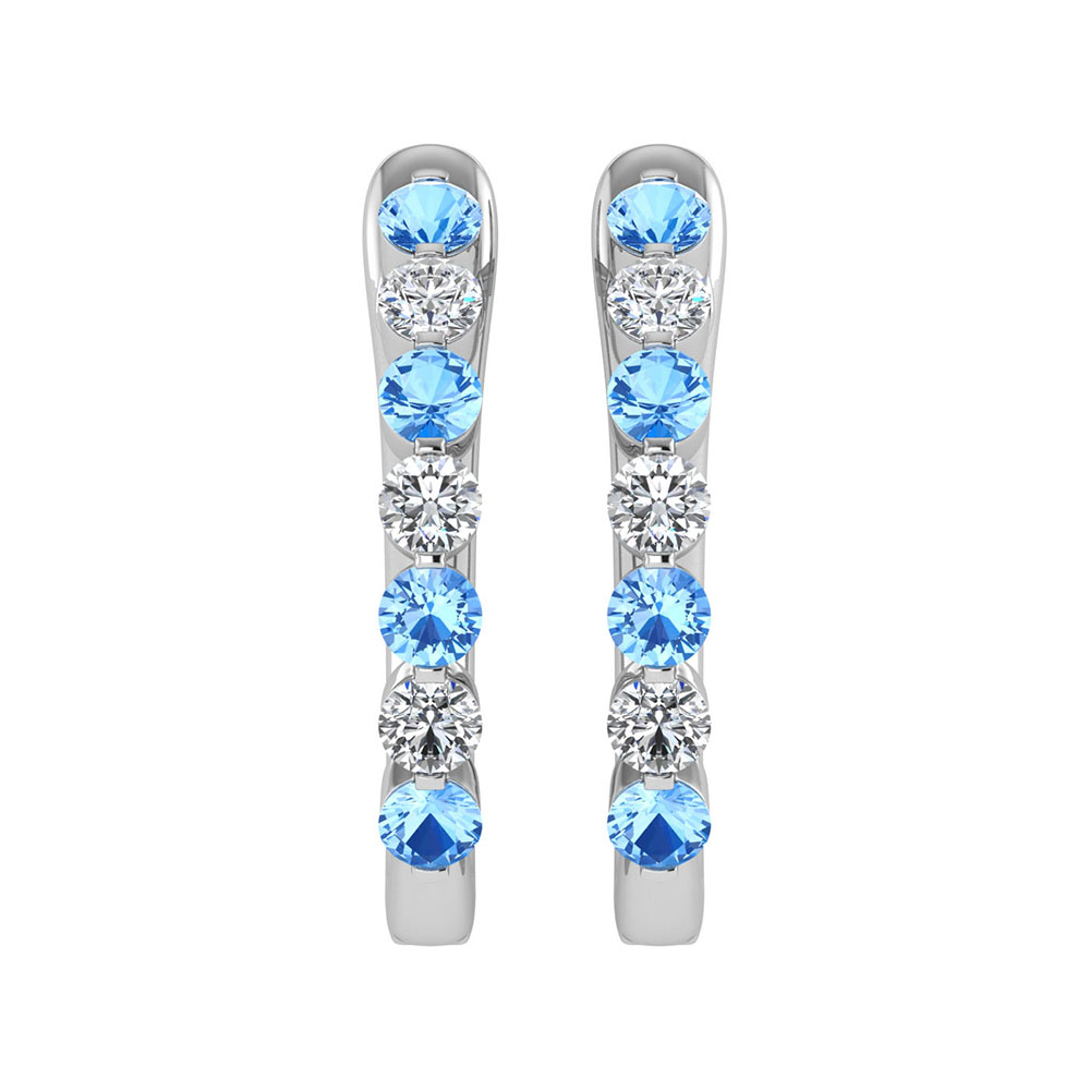 14K White Gold Alternate Blue and White Lab Grown Diamond 1 Ct.Tw. Hoop Earrings