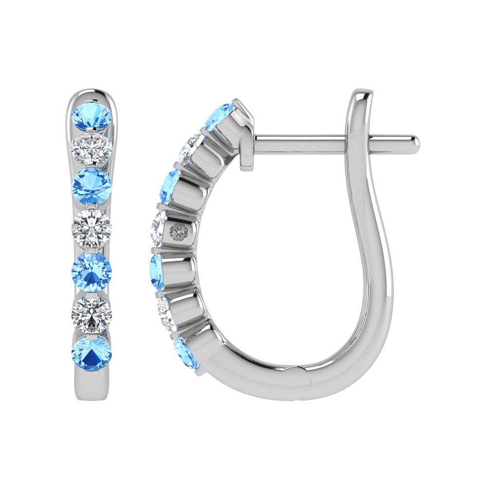 14K White Gold Alternate Blue and White Lab Grown Diamond 1 Ct.Tw. Hoop Earrings