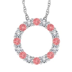 14K White Gold Alternate Pink and White Lab Grown Diamond 1/4 Ct.Tw.Circle Pendant