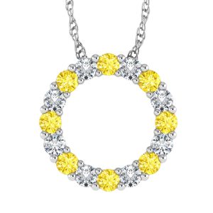 14K White Gold Alternate Yellow and White Lab Grown Diamond 1/4 Ct.Tw.Circle Pendant
