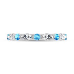 14K White Gold Alternate Blue and White Lab Grown Diamond 1/2 Ct.Tw. Stackable Band