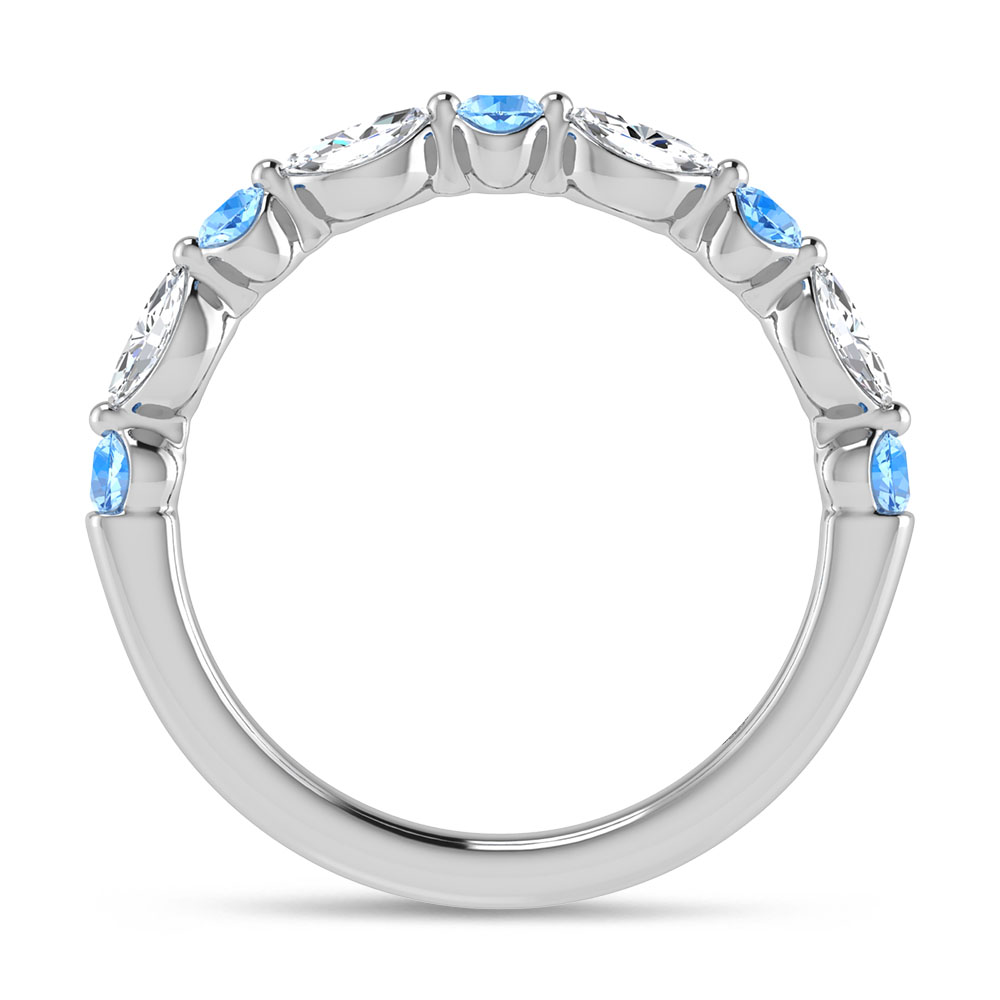 14K White Gold Alternate Blue and White Lab Grown Diamond 1/2 Ct.Tw. Stackable Band