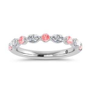 14K White Gold Alternate Pink and White Lab Grown Diamond 1/2 Ct.Tw. Stackable Band