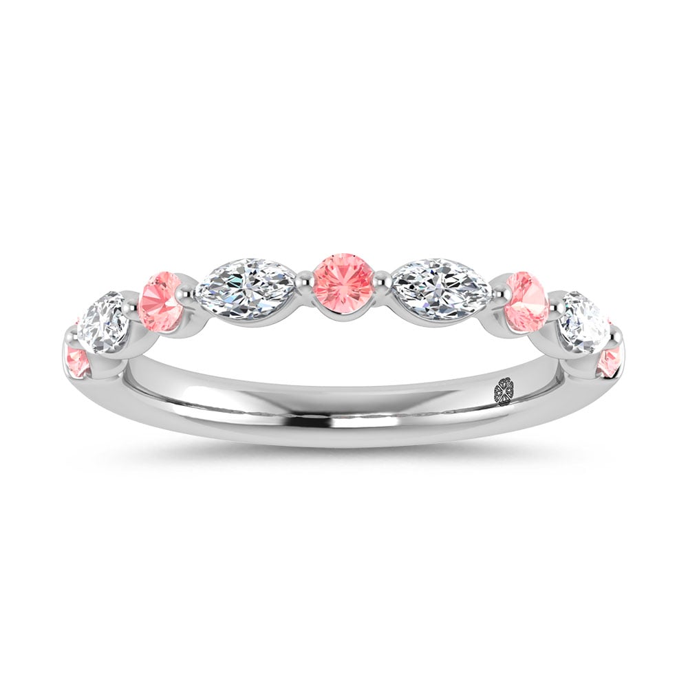 14K White Gold Alternate Pink and White Lab Grown Diamond 1/2 Ct.Tw. Stackable Band