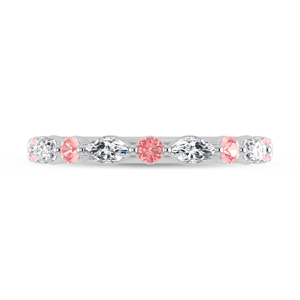 14K White Gold Alternate Pink and White Lab Grown Diamond 1/2 Ct.Tw. Stackable Band