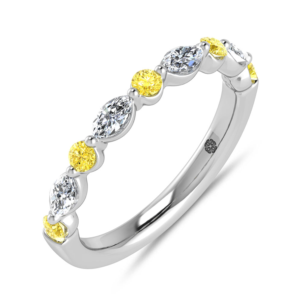 14K White Gold Alternate Lab Grown Yellow and White Diamond 1/2 Ct.Tw. Stackable Band