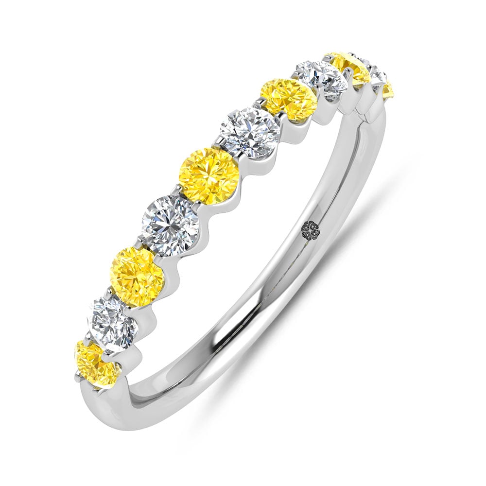 14K White Gold Alternate Lab Grown Yellow and White Diamond 1/2 Ct.Tw. Stackable Band