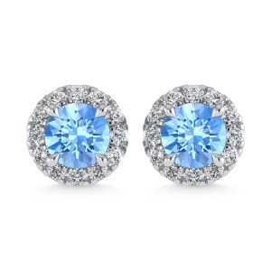 14K White Gold  3/4 Ct.Tw. White and Blue Lab Grown Diamond Stud Earrings