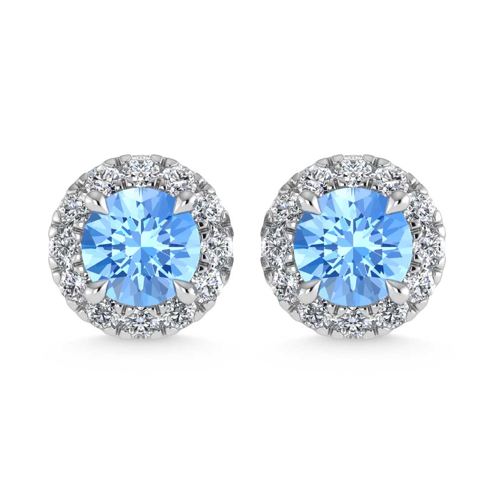 14K White Gold 3/4 Ct.Tw. White and Blue Lab Grown Diamond Stud Earrings