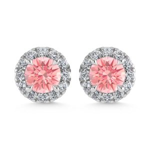 14K White Gold  3/4 Ct.Tw. White and Pink Lab Grown Diamond Stud Earrings