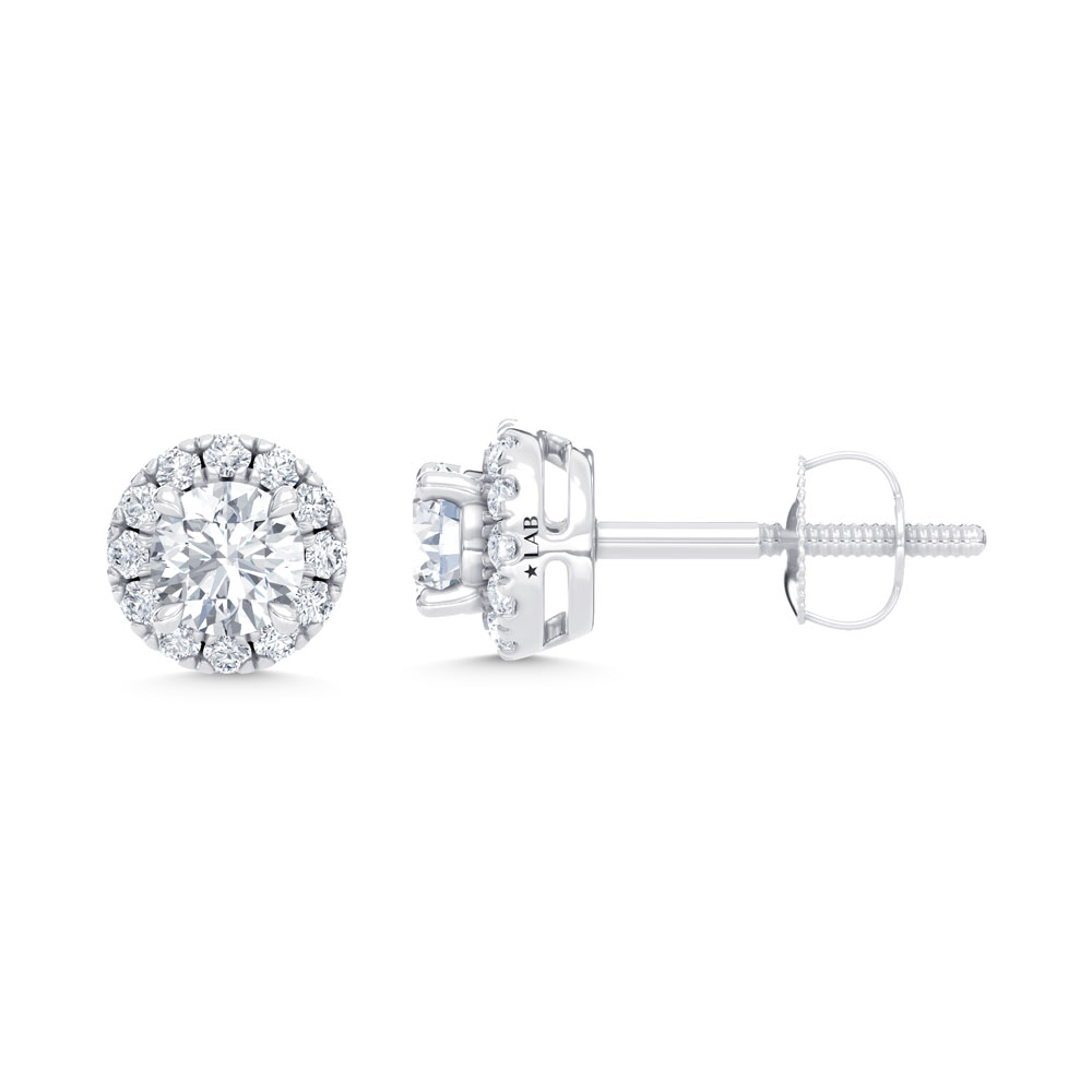 14K White Gold Diamond 5/8 Ct.Tw. Halo Stud Earrings ( Center 0.25ct)