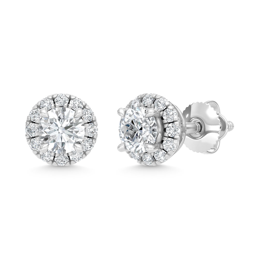 14K White Gold Diamond 5/8 Ct.Tw. Halo Stud Earrings ( Center 0.25ct)