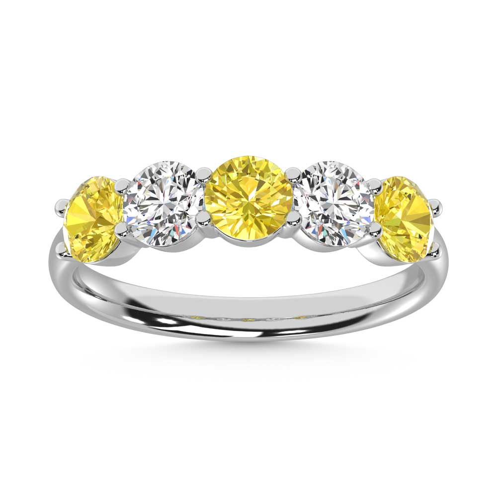 14K White Gold 1 Ct.Tw. 5 Stone Alternate White and Yellow Lab Grown Diamond Band
