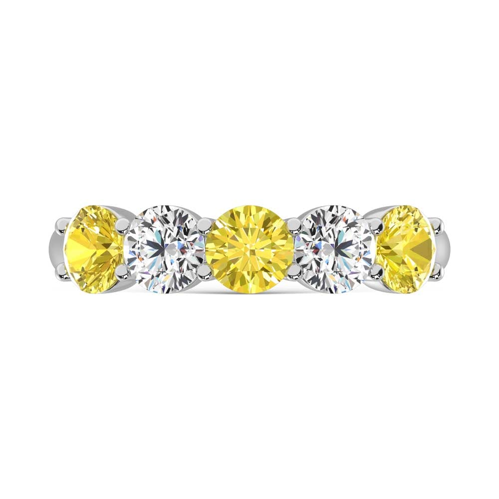 14K White Gold 1 Ct.Tw. 5 Stone Alternate White and Yellow Lab Grown Diamond Band