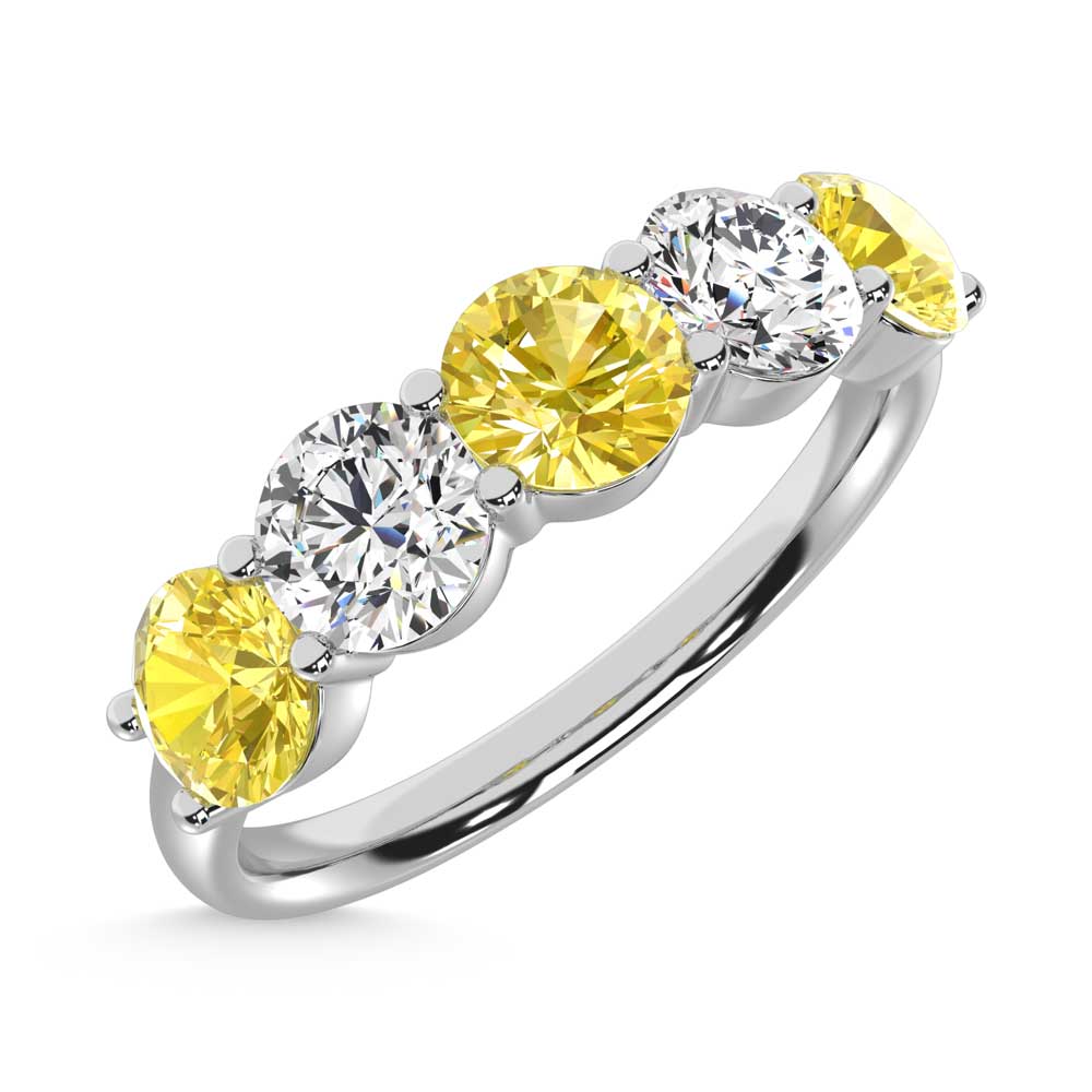 14K White Gold 1 Ct.Tw. 5 Stone Alternate White and Yellow Lab Grown Diamond Band